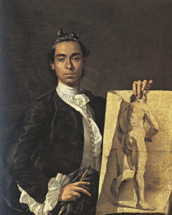 Luis Melendez Self-Portrait with a Drawing of a Male Nude oil painting image